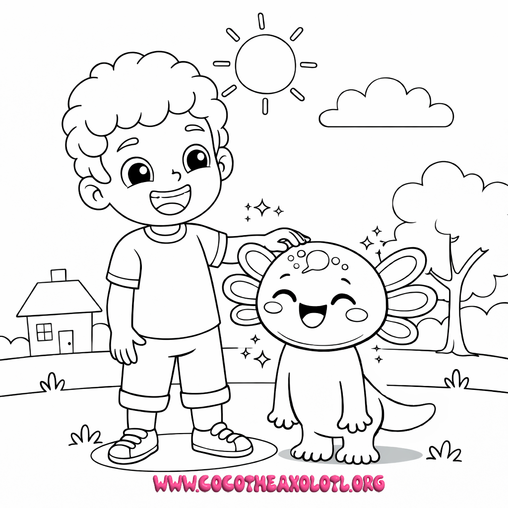 desenho de Coco e um menino para colorir