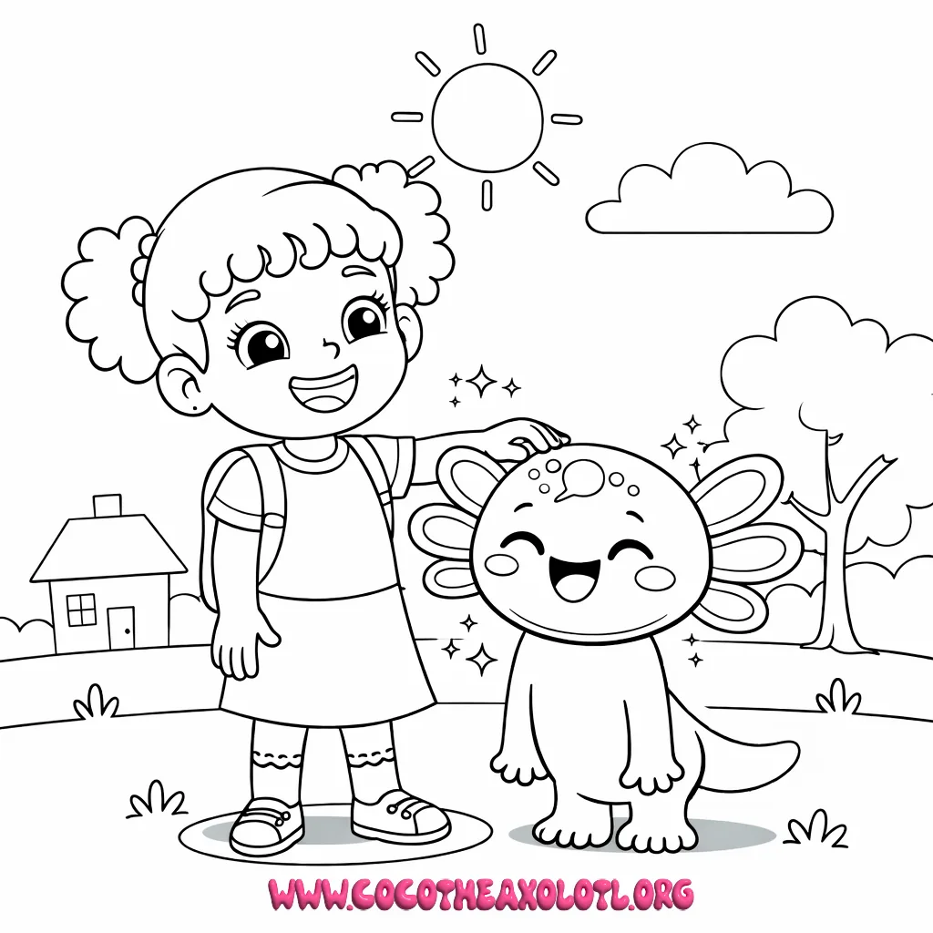Desenho de Coco e uma garota para colorir