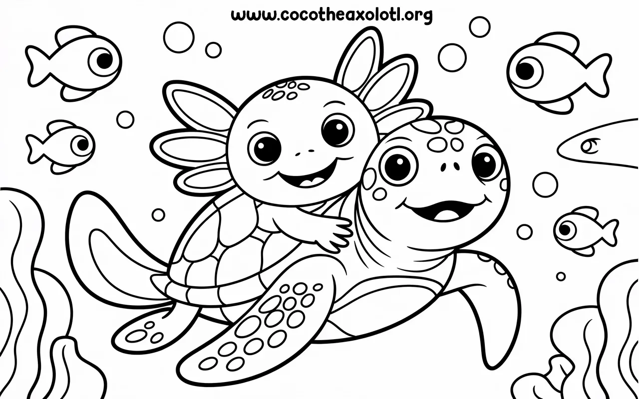 Desenho de tartaruga para colorir - Coco montando uma tartaruga marinha debaixo d'água
