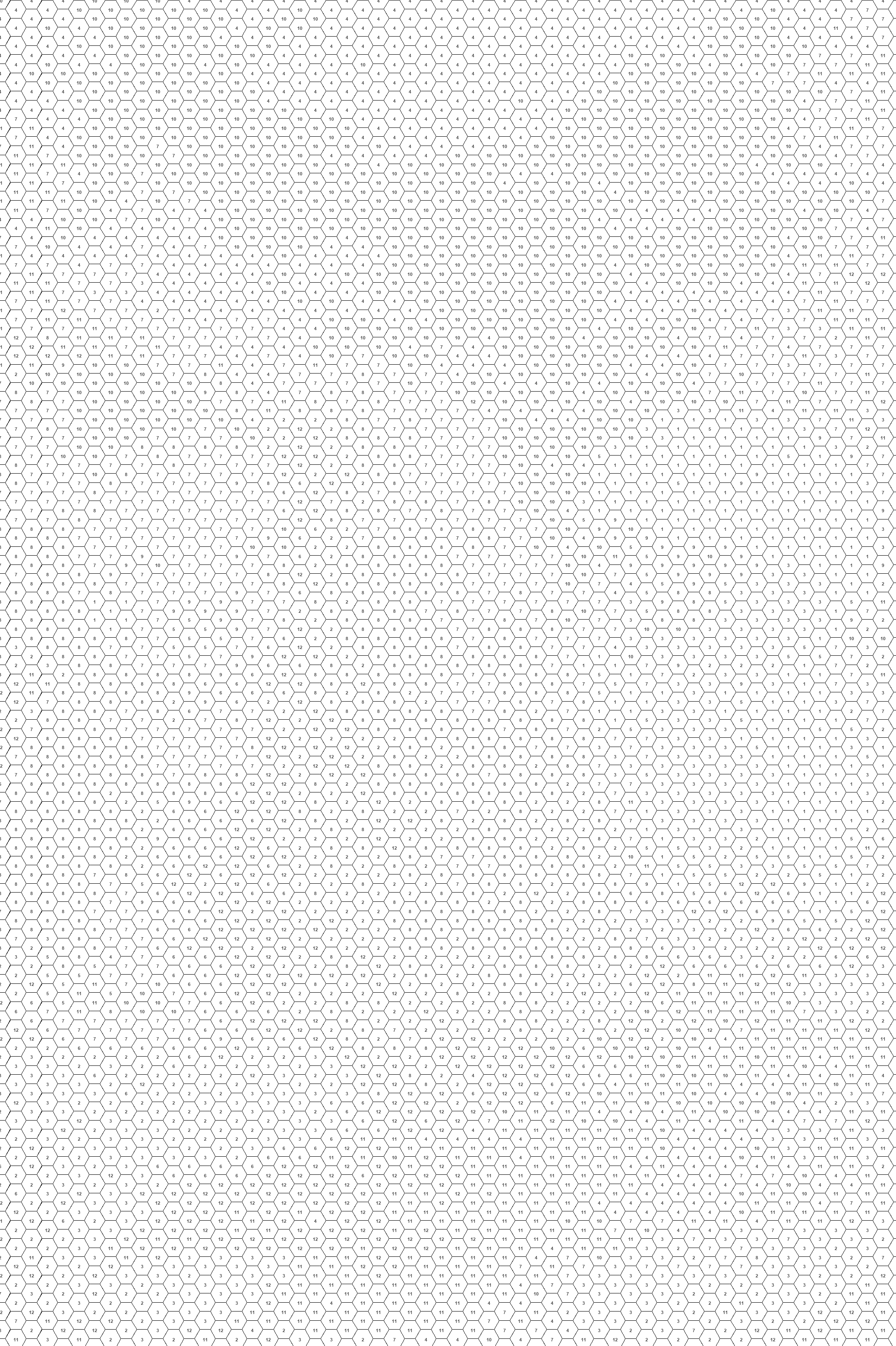 Dinosaur mystery mosaic - color by number printable page with numbered hexagons