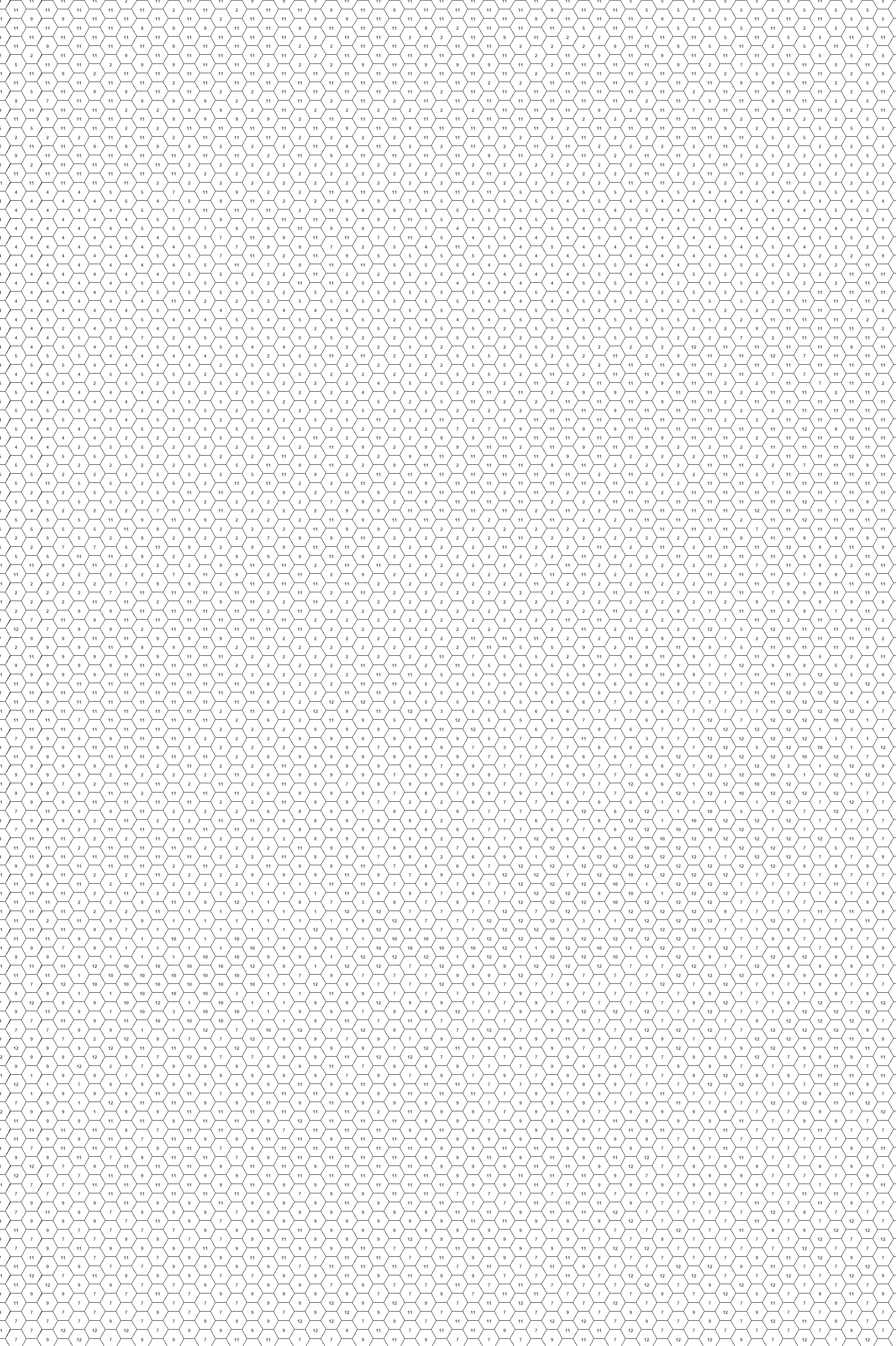 Mosaico misterioso della tartaruga - pagina stampabile a colori per numero con esagoni numerati