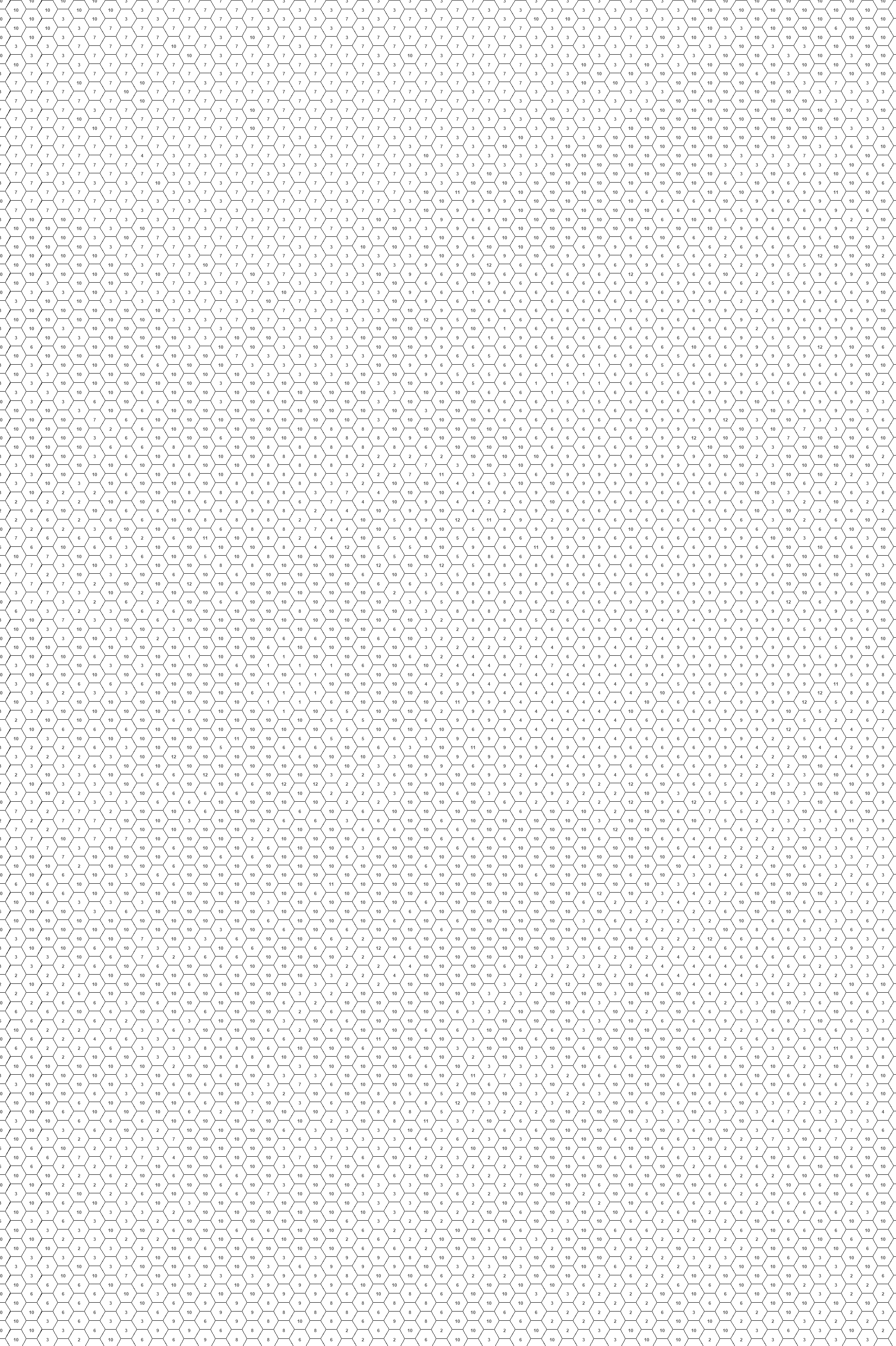 Unicorn mystery mosaic - color by number printable page with numbered hexagons
