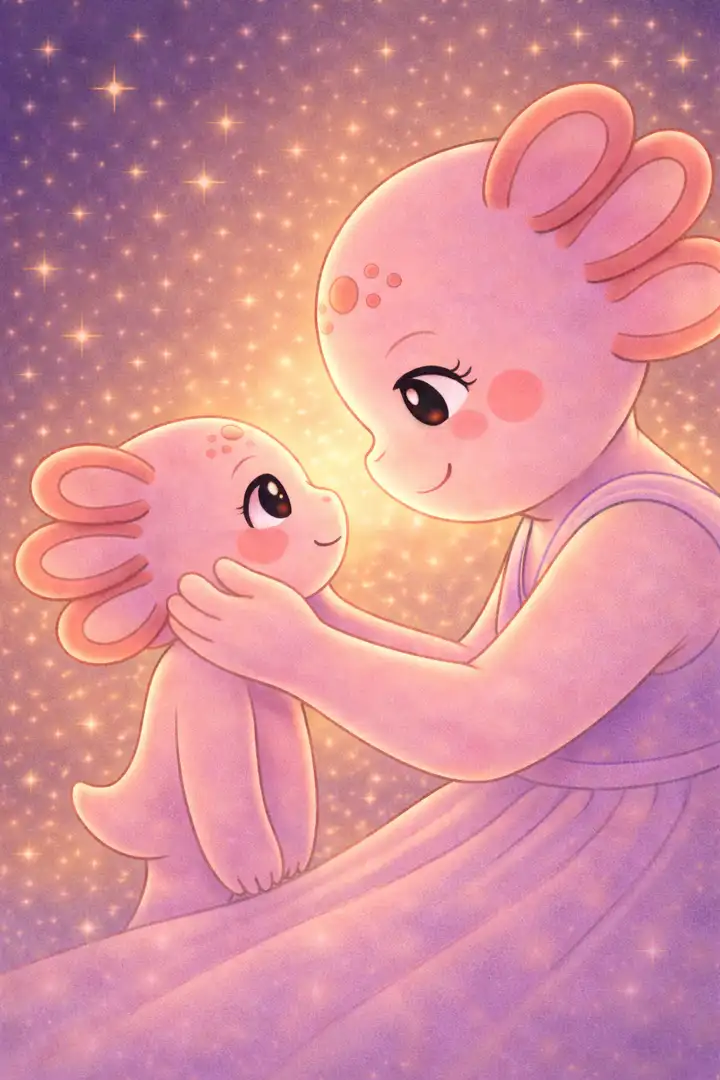 Coco, o Axolotl, com a mãe no Dia das Mães