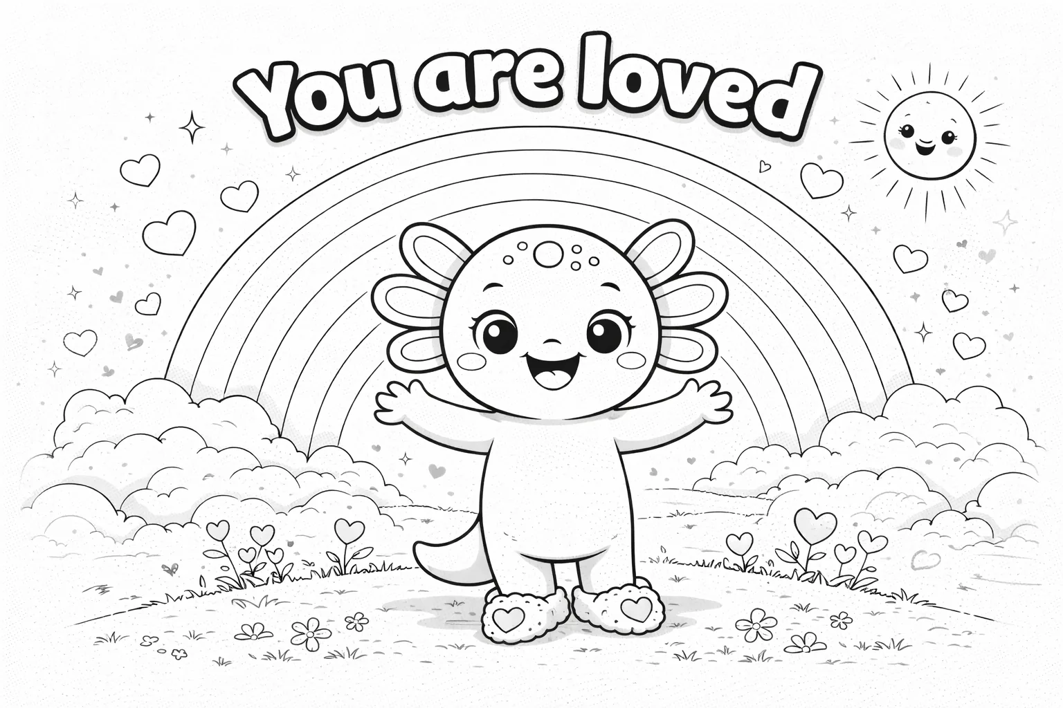Desenho para colorir dos namorados - Coco, o Axolotl com o texto Você é amado